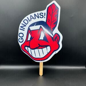 Vintage Genuine Cleveland Indians Go Indians Plastic Sign Chief Waho 14x11